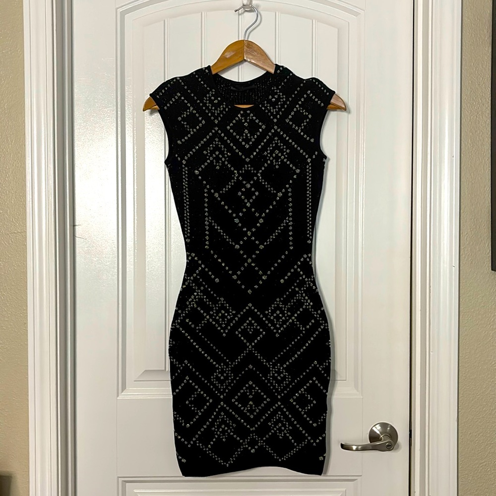 🍷RVN Studded Geometric Jacquard Sheath Lurex Dress🍷